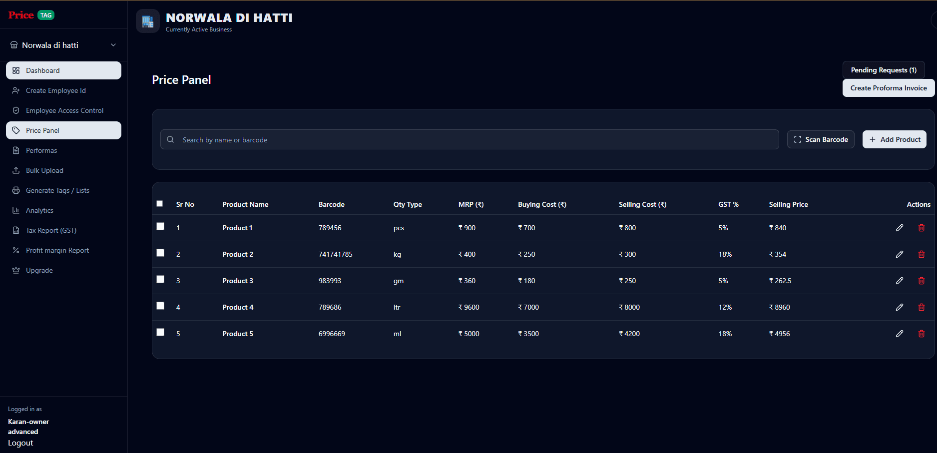 Modern Product Price Panel