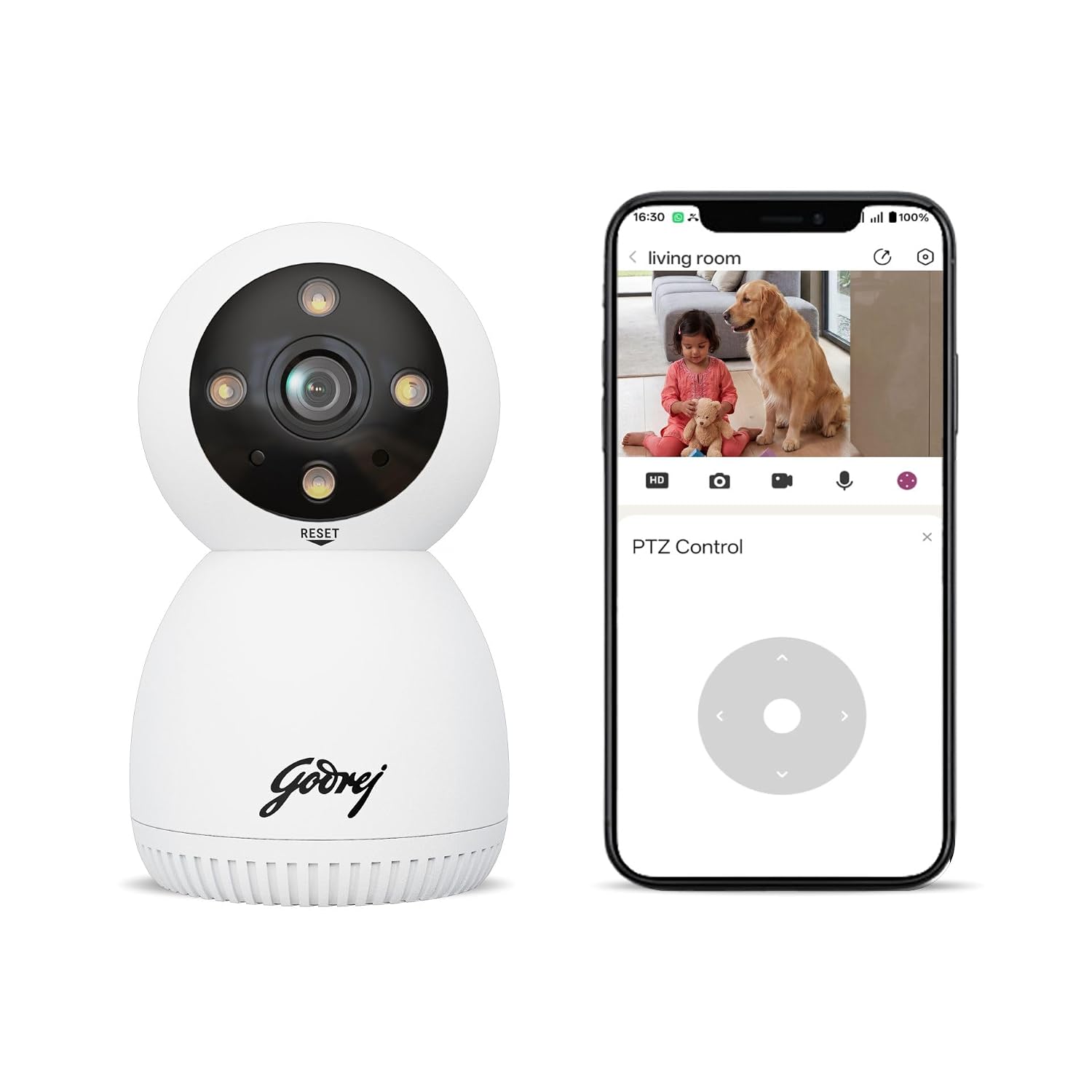 Godrej EVE Pro 3 3MP indoor Wi-Fi camera for remotely monitoring pets at home